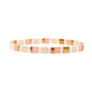 Tila Bead Stretch Bracelet – Peach, White & Gold – Trendy Adjustable Gift